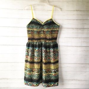 Band of Gypsies | Black Yellow Boho Mini Dress | L